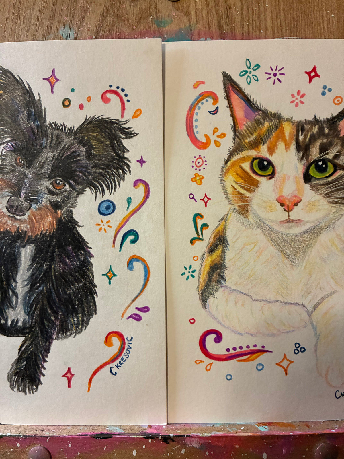 Custom Hand-Drawn Whimsical Pet Portrait